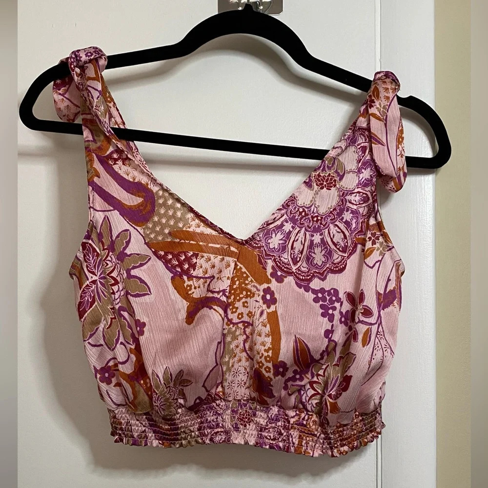 NWT Free People Weekend in Montauk Smocked Crop Tie Strap Tank Size XS - Picture 4 of 8